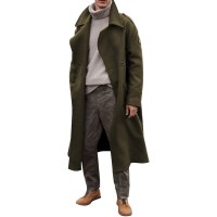 KKJ  Men's Oversized Notched Long Faux Wool Blend Trench Coat Single Breasted Knee Length Lapel Winter Jacket